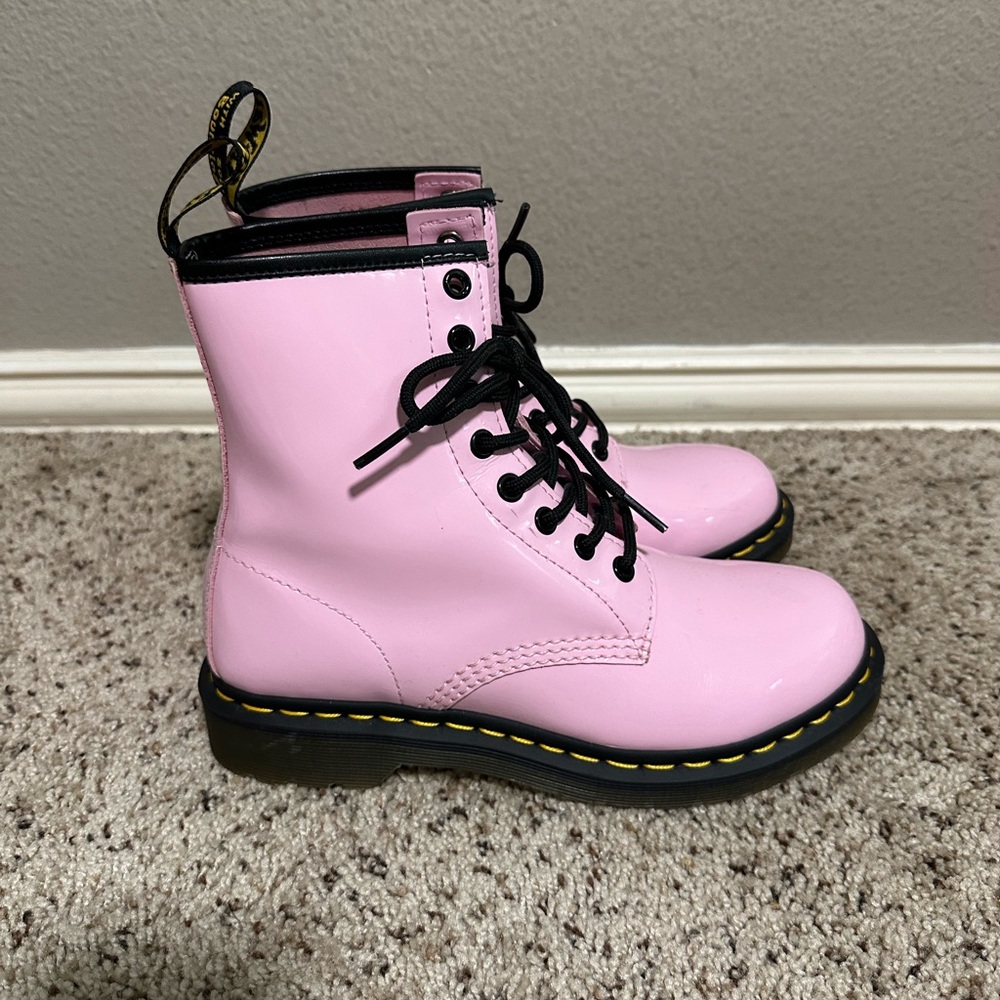 Dr. Martens Pink Lace-Up Patent Leather Boots - Picture 4 of 4